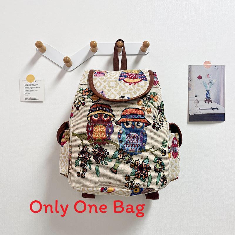 

Owl Patterned Canvas Bag With Flap Pocket For Teen Casual Travel And School Style 6