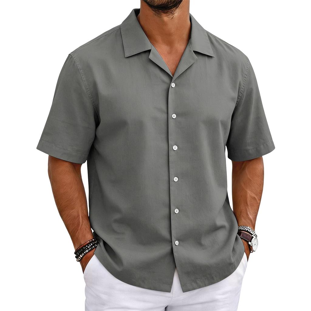 Men's Short Sleeve Cuban Collar Shirt Button Down Casual Lightweight Summer Shirt with Relaxed Fit Breathable Fabric