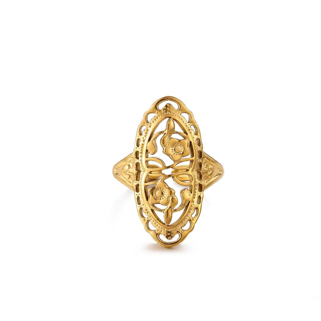 Stainless Steel Multi-Layer Hollow Ring For Women Men Gold Color Broad Surface Finger Jewelry Anillos Couple Wedding Flower Gift