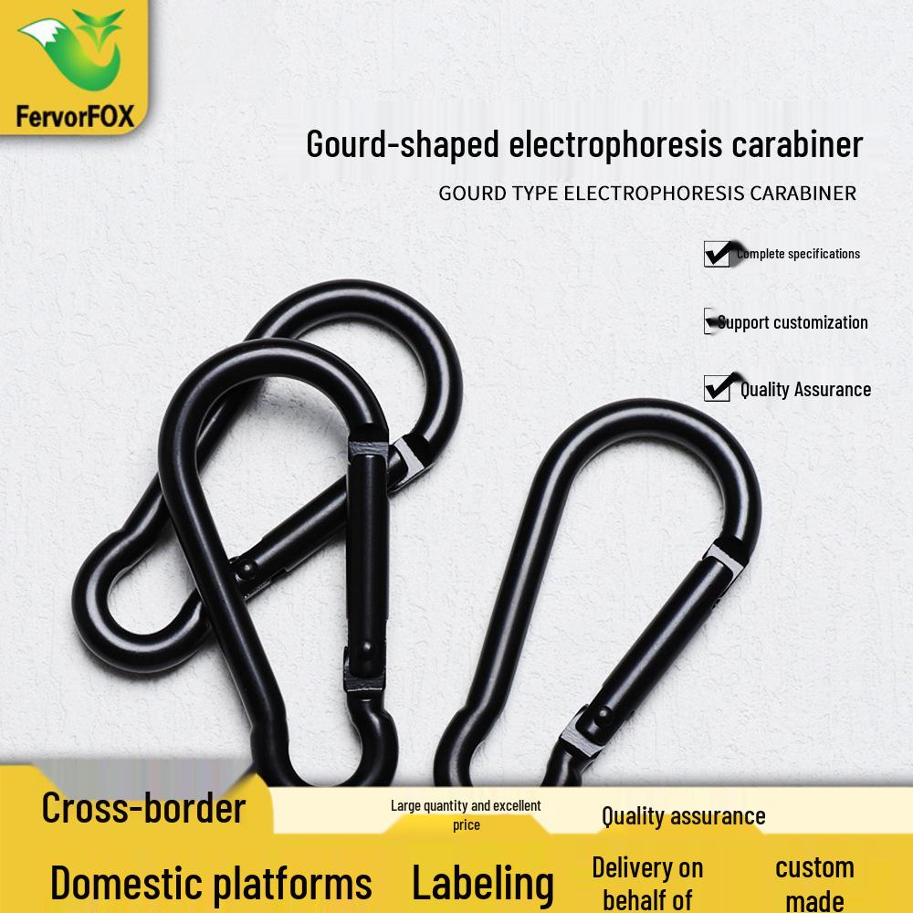 Black Gourd-Shaped Carabiner Keychain with Metal Hook for Outdoor Water Bottles and Backpacks