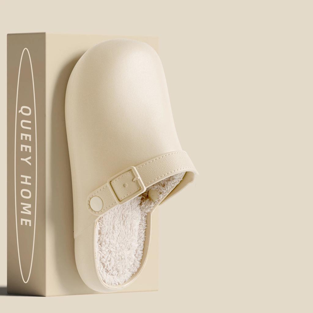 Waterproof Cotton Slippers For Women And Men Minimalist Closed Toe Indoor Home Slippers Couples Non-Slip Warm Cotton Shoes For Winter House Use