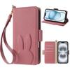 Carina custodia a portafoglio in pelle con coniglio e fiore 3D, supporto per telefono, per iPhone 17 Air 16 15 PM 14 13 12 11 Pro Max XR XS SE 16e 6 7 8 Plus, slot per schede, cover a libro