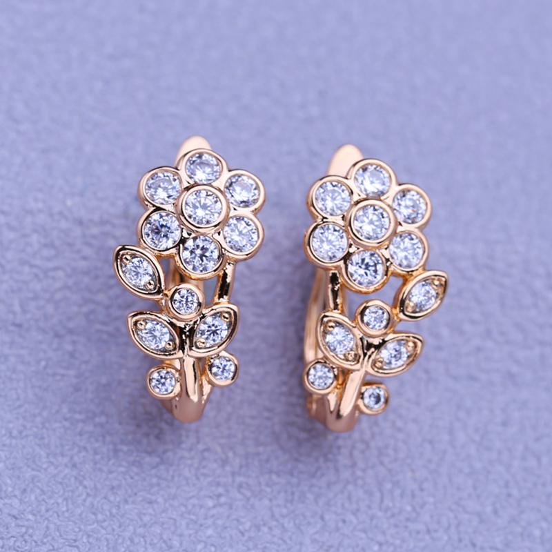 LSOOYH Clip øredobber Rose gull farge mote øredobber for kvinner Blomst Cubic Zirconia hule ørepynt smykker