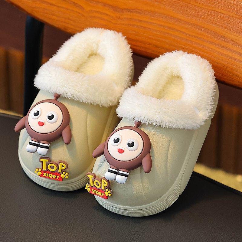 Waterproof Children's Cotton Slippers Boys Girls Winter New Indoor Home Non-Slip Thick Sole Fleece-Lined Cotton Slippers Girls Shoes