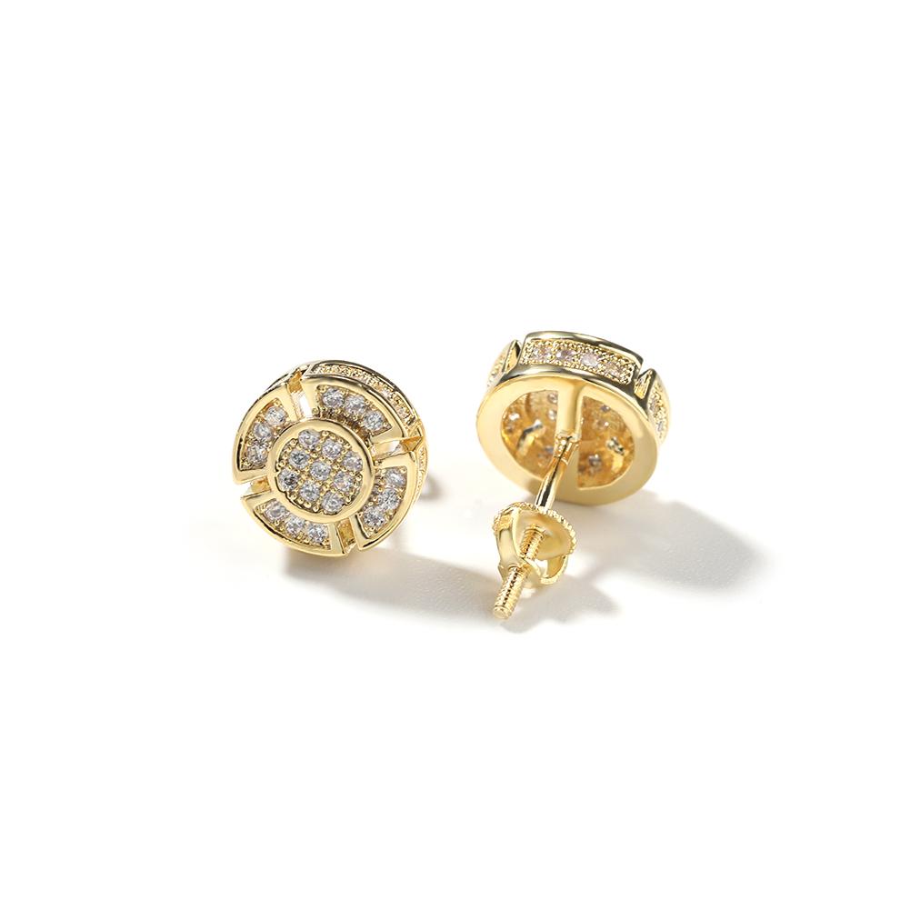 

THE BLING KING Four Leaf Clover Round Shape Stud Earrings Iced Out Cubic Zirconia Earring Hiphop Jewelry For Gift золотой