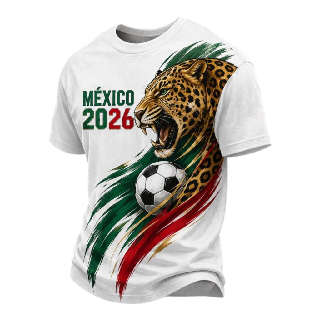 Men's Casual V Neck Short Sleeve Breathable T Shirt Soccer Graphic Print Mexico 2026 Lettering Design