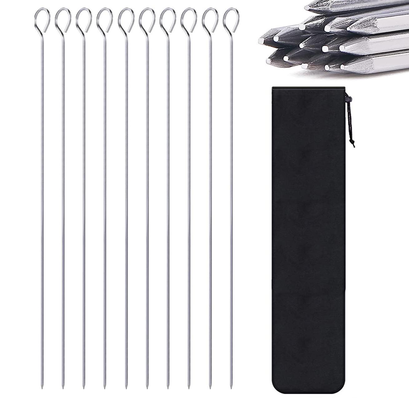 14-inch 430 Stainless Steel Skewer Set, 9-Word Twist, 10-Piece - Outdoor BBQ Collection