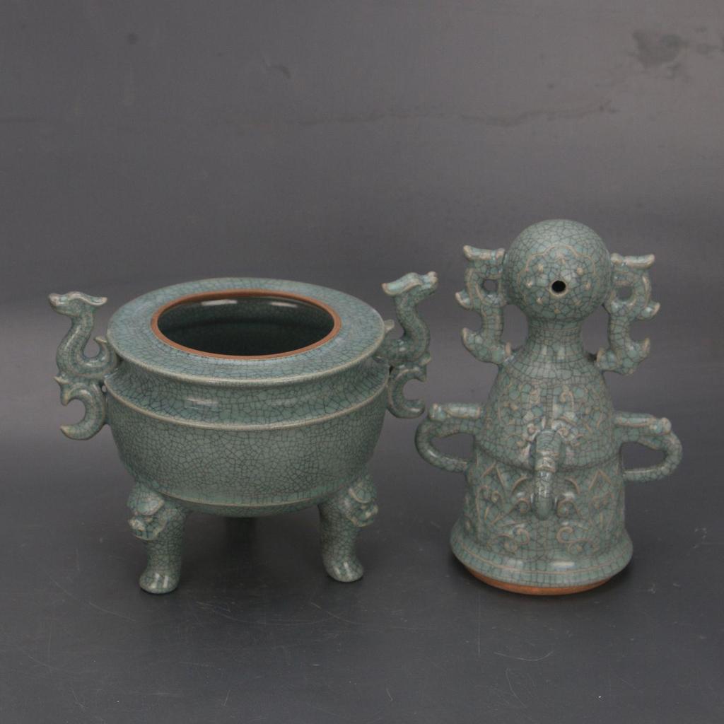 Song Dynasty Ru Kiln Qinglong Temple Ice Crackle Dragon Incense Burner Antique Porcelain Reproduction