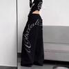 Pantaloni Sport Negri cu Diamante Fierbinți cu Picior Larg pentru Copii Street Dance Dans Jazz Pantaloni Casual Măturați Imprimeu cu Litere Strălucitoare Pantaloni Casual