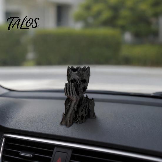 Talos 3D Printed Melting Skeleton Statue, Matte Black Gothic Skull Holding Chin Figurine, Dark Style Sculpture for Home Decor Desktop Ornament