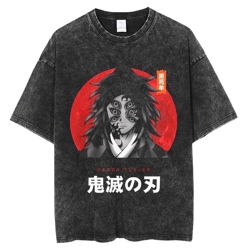 

Hot Anime Demon Slayer Kamado Tanjirou Print Tee Men Vintage Washed T-shirts Casual Cotton T Shirt Harajuku Male Manga Tshirt S чорний