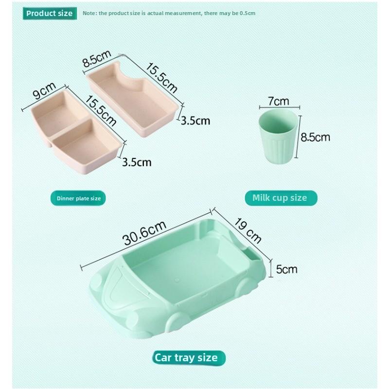 Tigela de Alimentação para Bebê de Fibra de Bambu em Forma de Carro Criativo Grau Alimentício Desenho Animado Prato de Comida Complementar Grelhas Divididas Conjuntos de Lancheira Bento