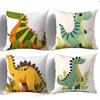 Cartoon Dinosaur Leaf Pattern Double-Sided Printed Pillow Cover Short Plush Suitable Rooms Bedrooms Sofas Throw Cushion Cover