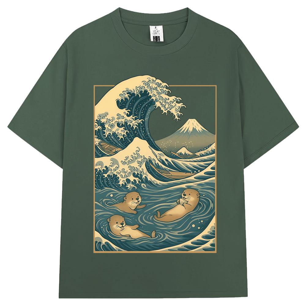 Japanese Style Otter Wave Art Graphic T Shirt Men Women Vintage Harajuku Creativity Tshirts Oversized Cotton Casual Tee Shirts