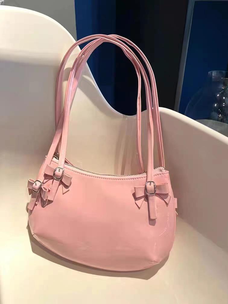 

Женская сумка 2025 с бантом на плечо - Дизайн багет под мышкой розовый