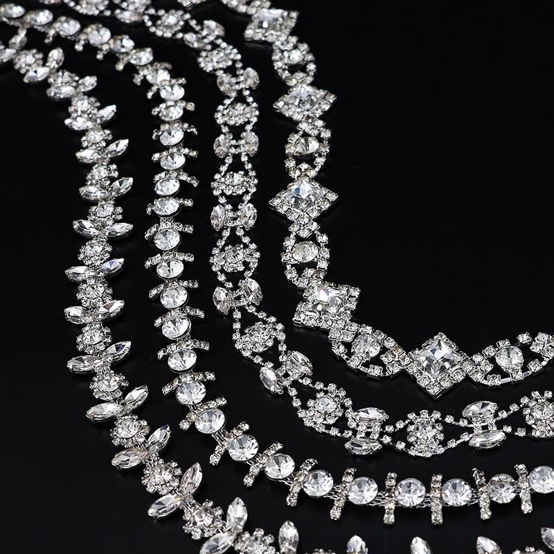 10Yards Rhinestone Sparkle Crystal Diamond Flower Leaf Rhinestone Chain Clothing Bags DIY Arts Wedding Party Gift Decoration