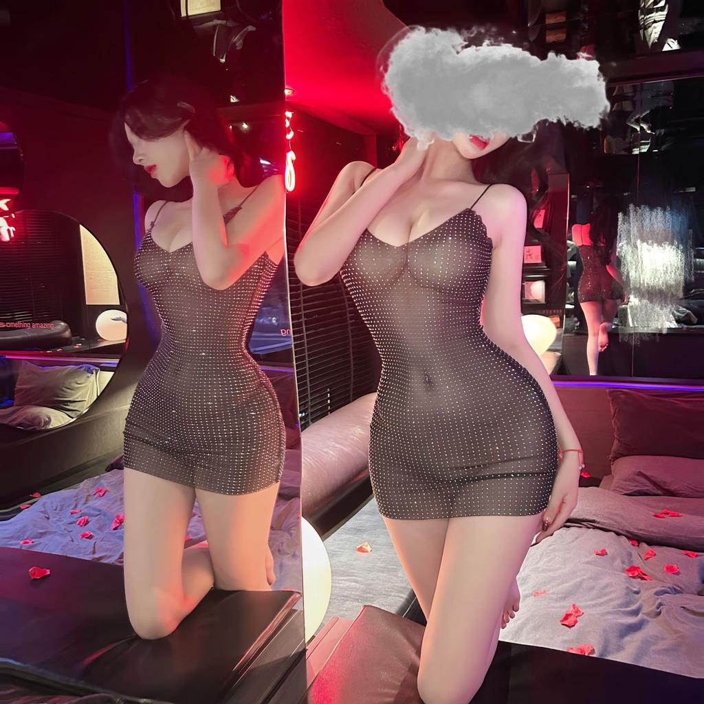 Sexy lingerie hot sequins flash slim dress sexy nightclub mesh perspective suspender skirt female secretary