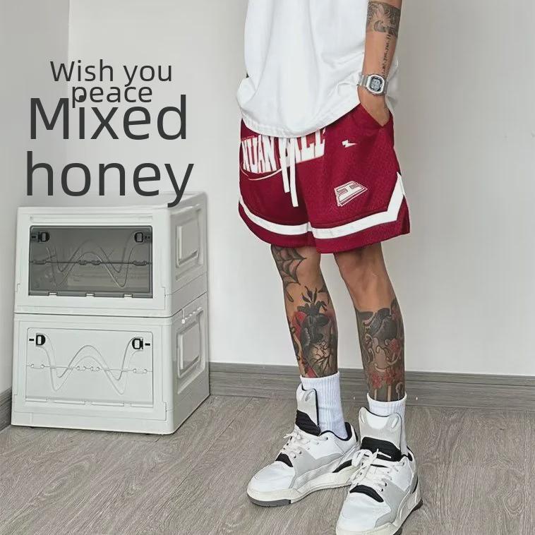 Men's Trendy Summer American Letter Print Mesh Basketball Shorts