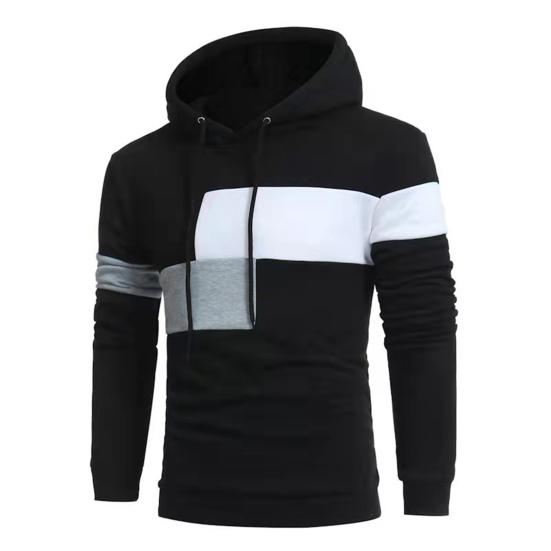 Men Winter Hoodie Pullover Colorblock Long Sleeves Drawstring Hooded Keep Warm Soft Mid Length Spring Hoodie for School