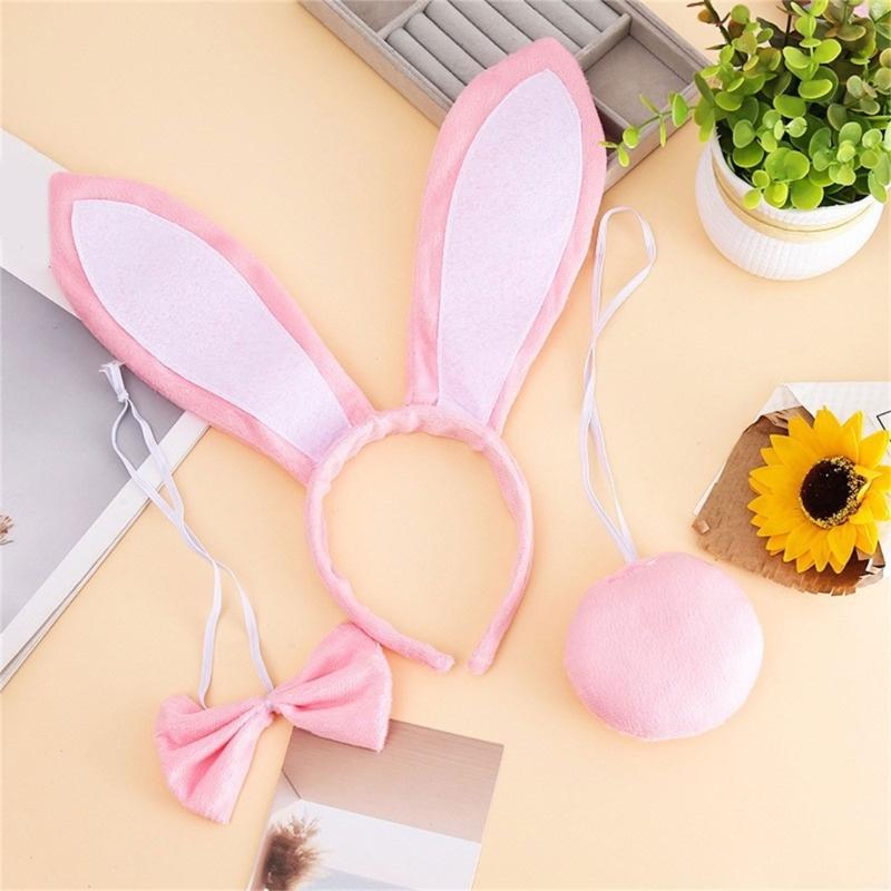 Halloween Cosplay Accessory Set Cartoon Rabbit Headband Bowtie Tail Fashion Headwear for Carnivals Costume Supply