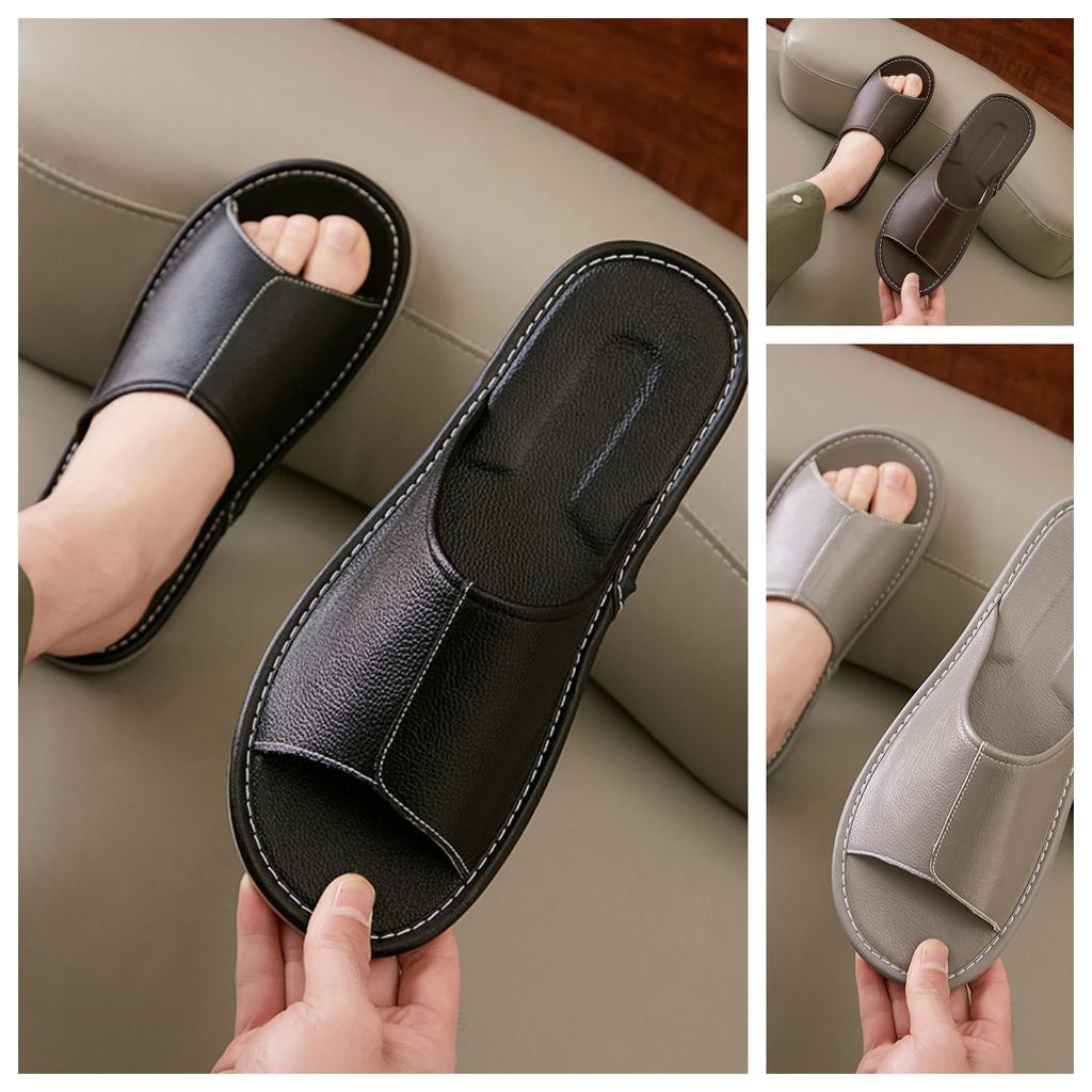 Large Size Cowhide Slippers Men's Genuine Leather Summer Home Non-slip Oversized and Extra Wide Home Leather Slippers