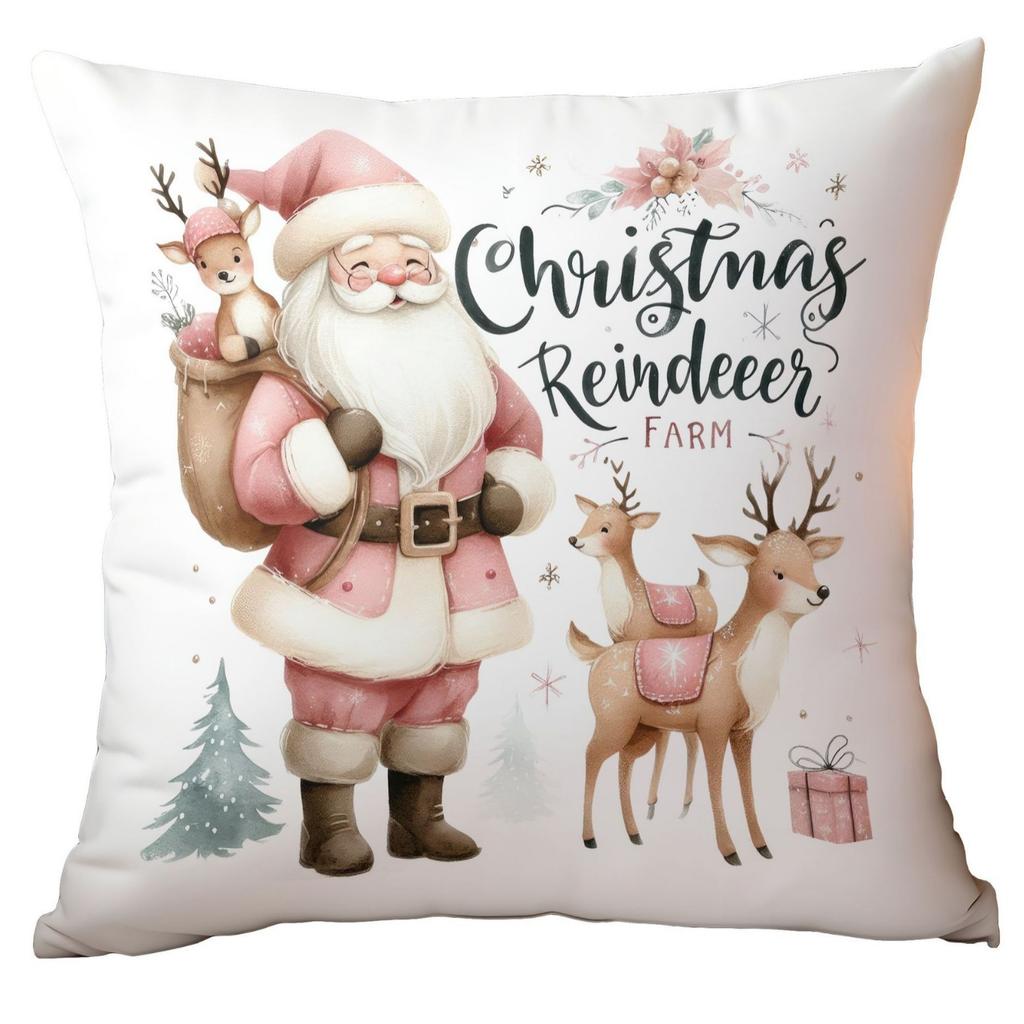 Christmas Pink Snowman Short Plush Pillow Cover Car Printed Sofa Cushion Home Pillow Cover Premium Durable Quality
