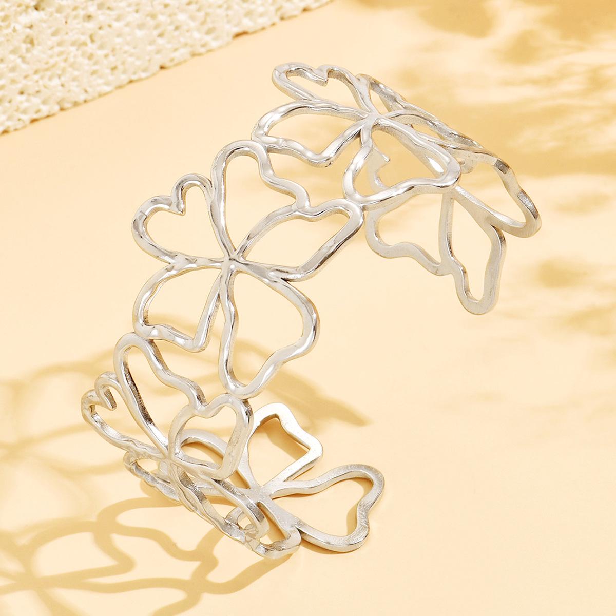 Women s Fresh Academy Style Stainless Steel Floral Bangle Bracelet