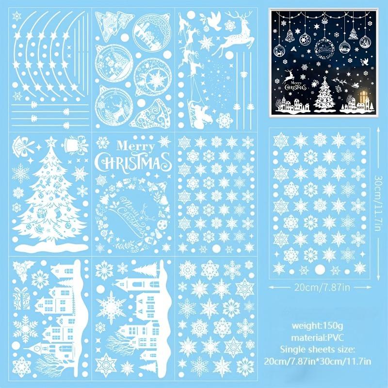 243pcs (9 SHEETS) Merry Christmas Window Sticker Decoration Kit - Snowflake Window Stickers, Christmas Tree Reindeer Decorations