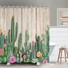 Southwest Cactus Shower Curtain - Tropical Succulent Desert Style 72x72 Inch, Wooden Board Bathroom Decor, Waterproof Polyester