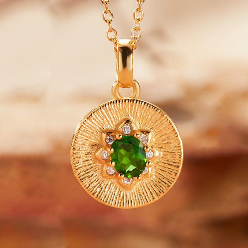 Collana Tesoro Colorato con Zaffiro Naturale, Granato Tanzaniano, Peridoto, Ciondolo da Donna, Argento Sterling S925, Design con Piatto di Giada