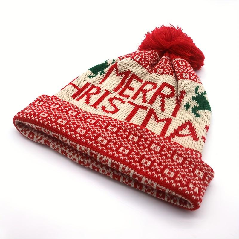 

Вязаная рождественская шапка на флисовой подкладке с помпоном - Высокоэластичная толстая теплая зимняя шапка-бини для взрослых, Рождественская шапка, Эластичное тепло Reference size