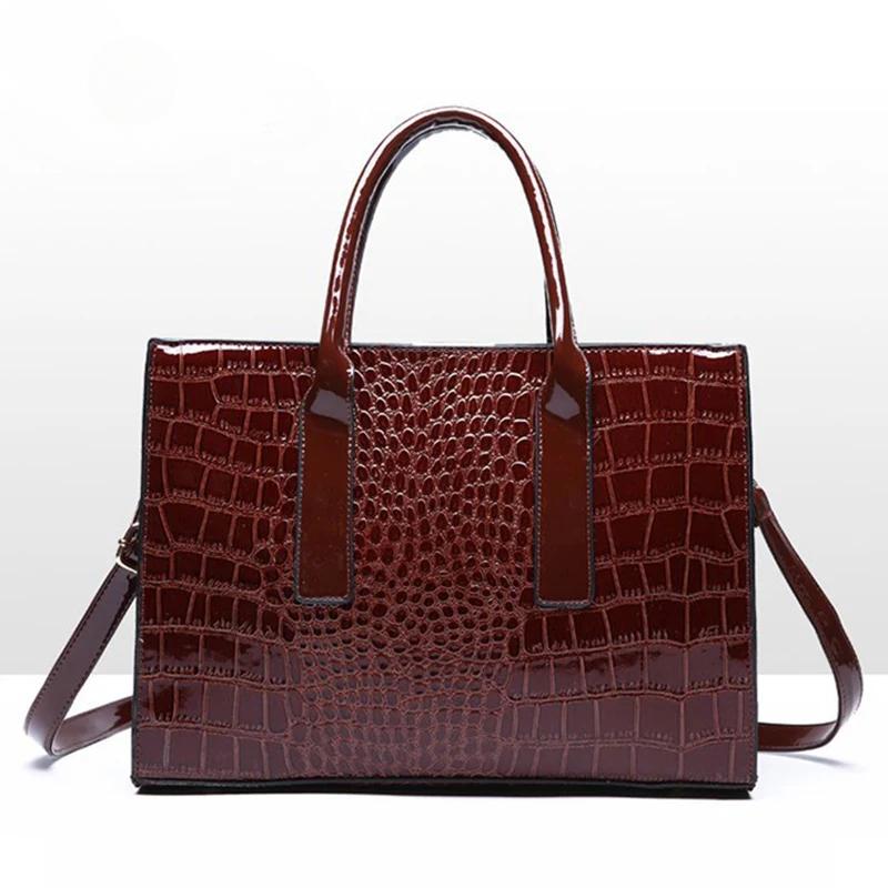 Crocodile Pattern Handle Bag Women PU Leather Handbag Large Capacity Shoulder Bag Brands Crossbody Bag Winter New Purse
