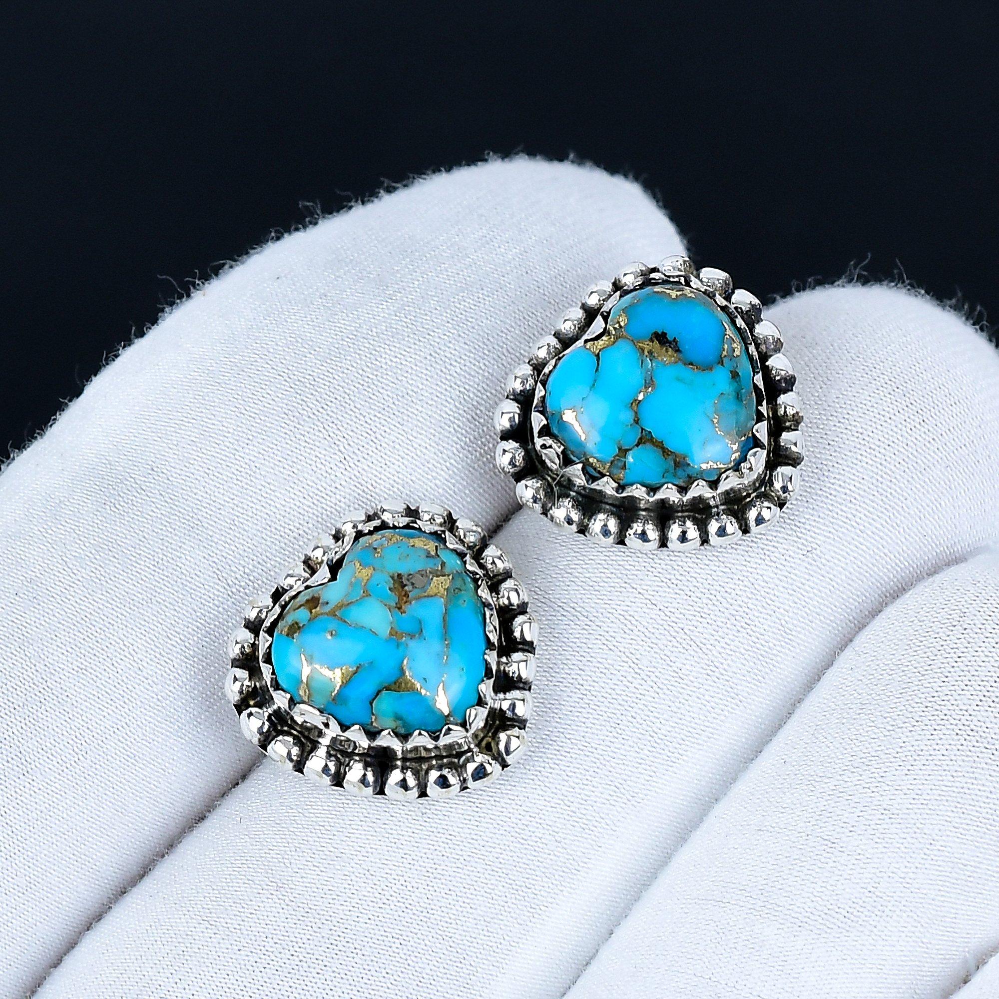 

Синие серьги с колючей бирюзой | Серьги-пусеты из стерлингового серебра 925 пробы | Серьги-пусеты в виде сердец ручной работы с драгоценными камнями | Бохо украшения подарок на день рождения 3.5 Cm синий