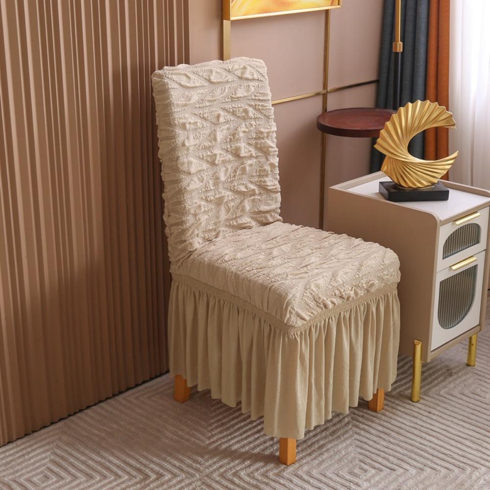 

Thickened Large Grid Seersucker Elastic Chair Cover Pure Color Non-Slip Full Cover Dining Chair Cover 1pc