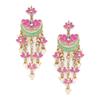 Pink Meena Lotus Design Kundan Dangler Earrings for Women