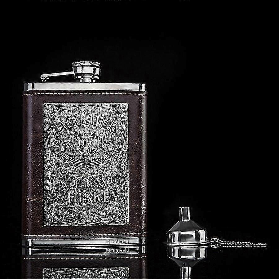 304 Edelstahl 8oz Leder Taschenflasche für Whiskey Wein, Outdoor Reiseflasche für Männer - Schwarz