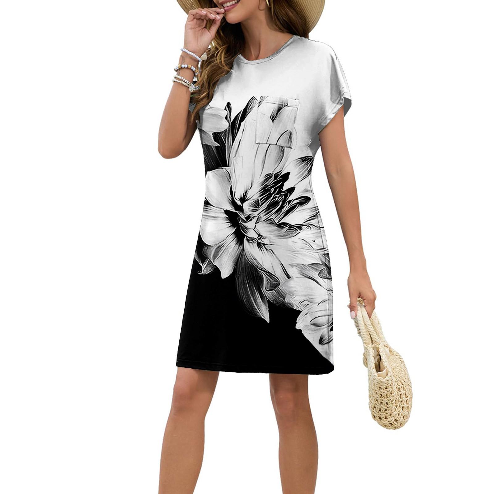 

Женское модное повседневное летнее платье с цветочным принтом в стиле ретро и коротким рукавом и круглым вырезом XXL