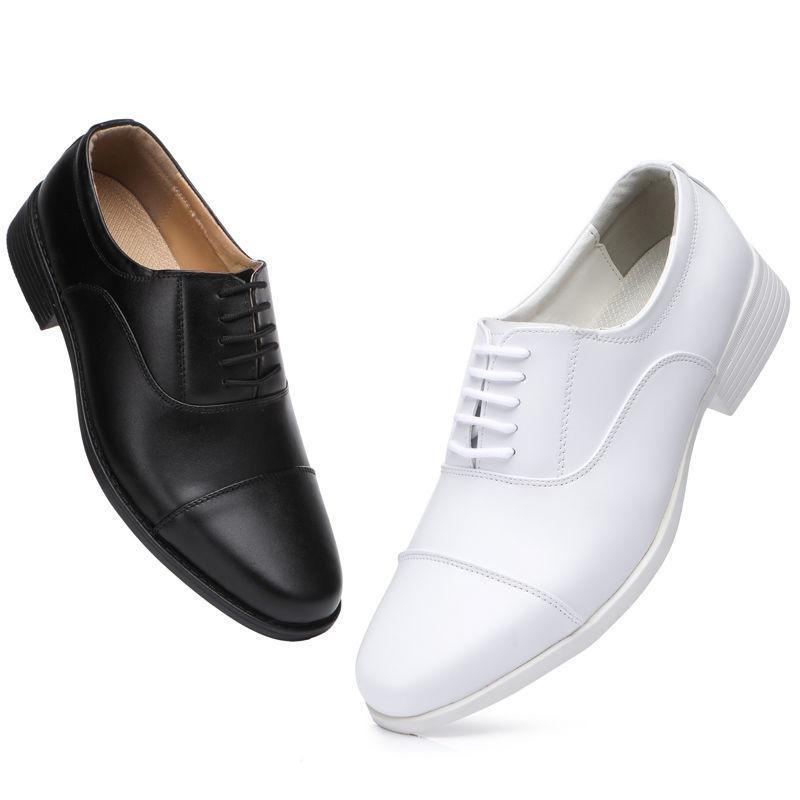 White Three-joint Leather Shoes Men's Groom Best Man Wedding Performance Little White Shoes Three-section Head Black Nurse Little White Shoes
