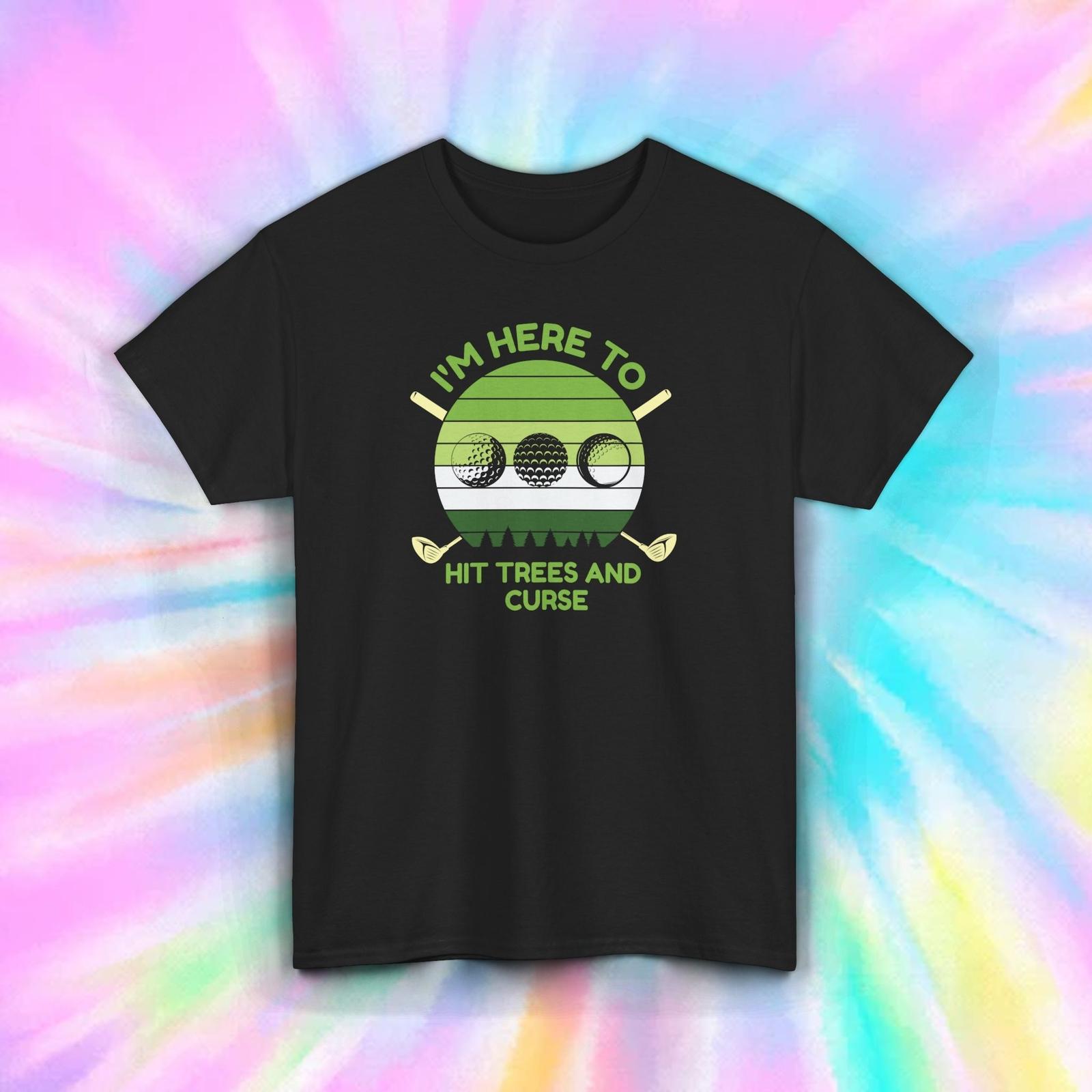 Golf Shirt Hit Trees and Curse Funny Golfer Gift Weekend Tee S-5XL L