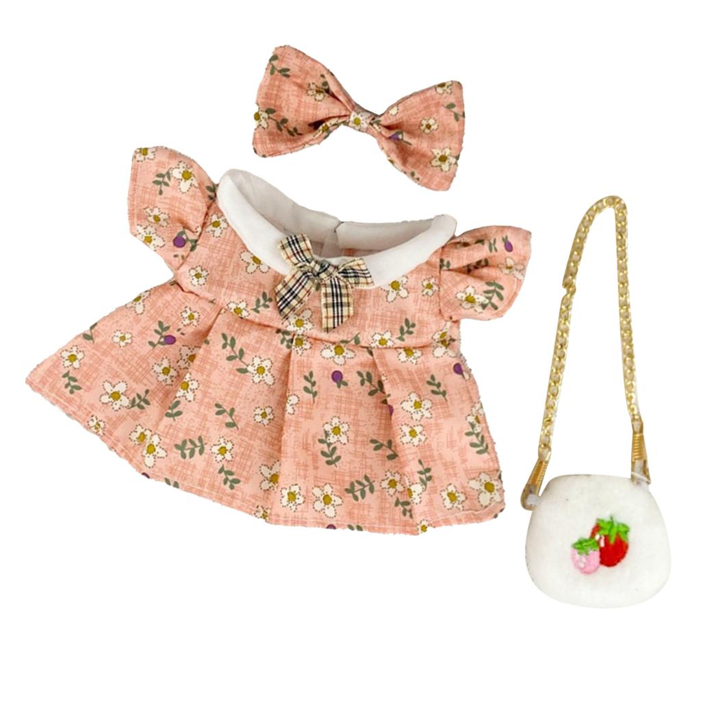 Girl Doll Clothes Accessories with Shoes Bow Bag for 20cm Dolls Floral Print Cute Girl Doll Clothing