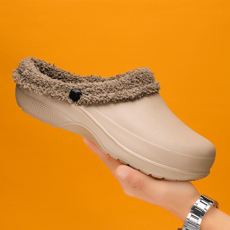 Winter Large Size Plus Velvet Warm Cotton Slippers for Couples - Men's Thick Sole Baotou Slippers