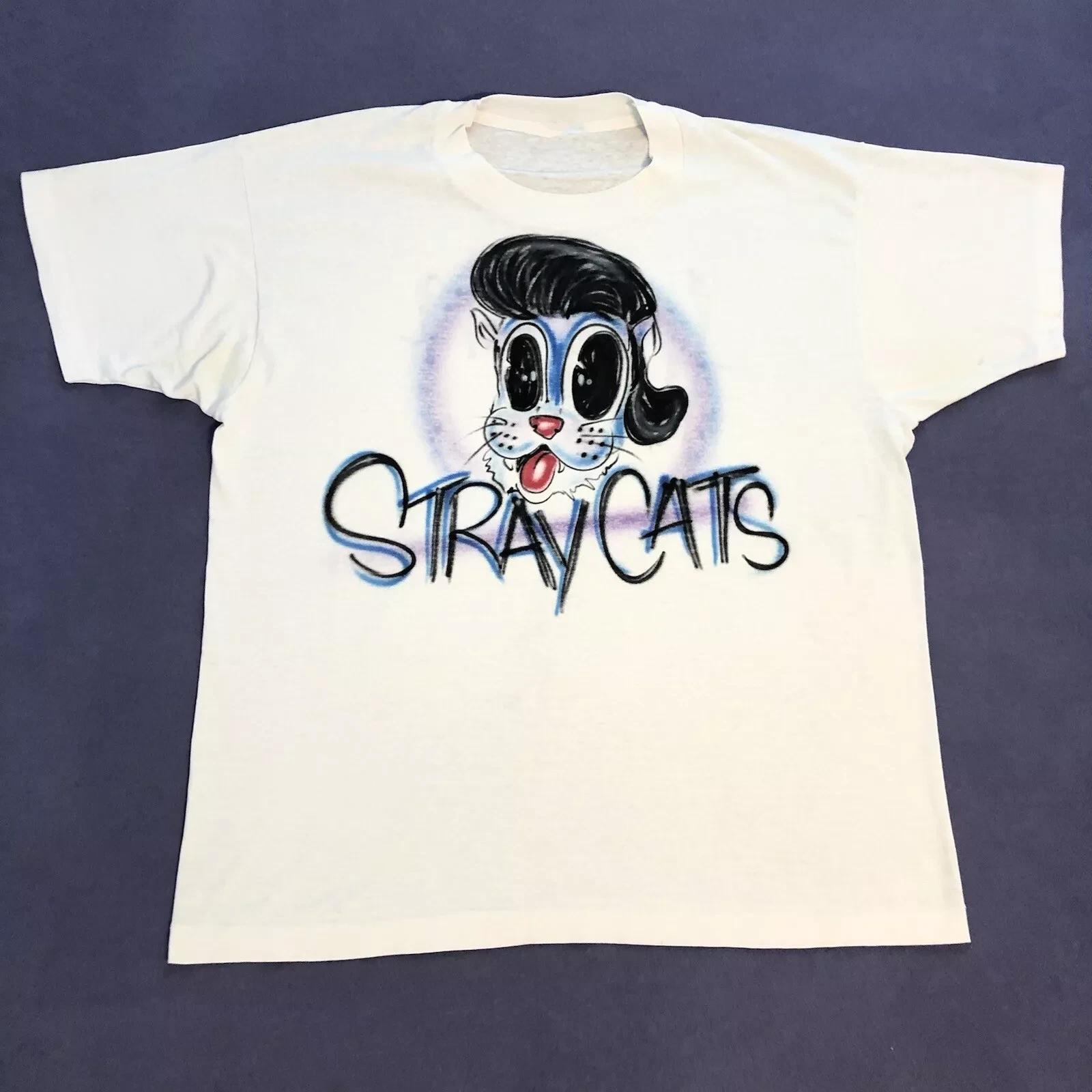 Stray Cats White T-Shirt Cotton Full Size Unisex S-5XL XS
