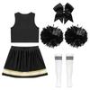 Girls Cheerleading Outfit Sleeveless V Neck Crop Top and Elastic Waist Skirt Set with Bowknot 2Pcs Hand Flowers
