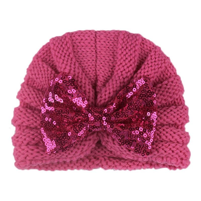 New baby sequined knotted thermal hat in autumn and winter, cute baby bow knitted hat, children's hat