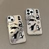 Little Black Cat Illustration Applies To iPhone17 Mobile Phone Case 16pro Electroplating Button 12 Apple 13 Mirror 15/14