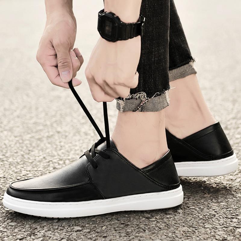 Men's fashionable simple and versatile casual leather shoes, convenient to wear round head soft sole foot casual board shoes