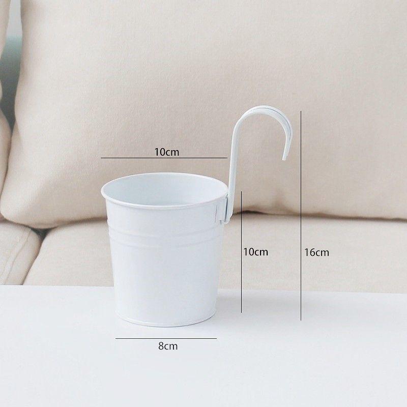 Colorful Metal Hanging Flower Pot with Curved Hook – Small Iron Bucket for Balcony or Wall with Succulent or Green Plant