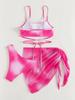 European and Americcan Women's Bikini Set 3 Pieces Tie Dye Swimwear Set Padded Bandage Top High Cut Brief Lace Up Cover-up Swimsuit Sexy Bathing Suit