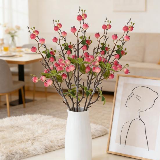 Künstliche Granatapfelbeeren Zweige Falsche Fruchtbeeren Picks mit Blättern für Heim-Blumenarrangements