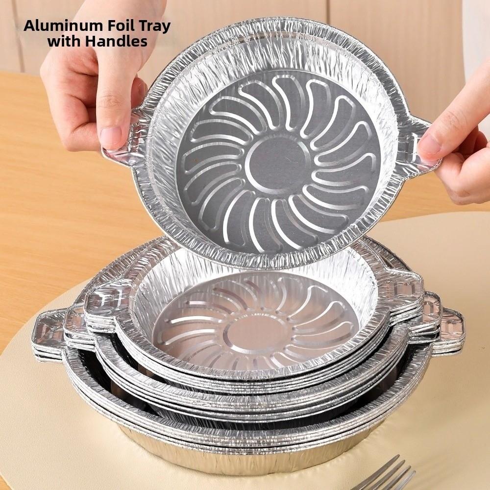 Round Foil Baking Pans with Double Handles Air Fryer Liners Pizza Base Liners Air Fryer Cooking
